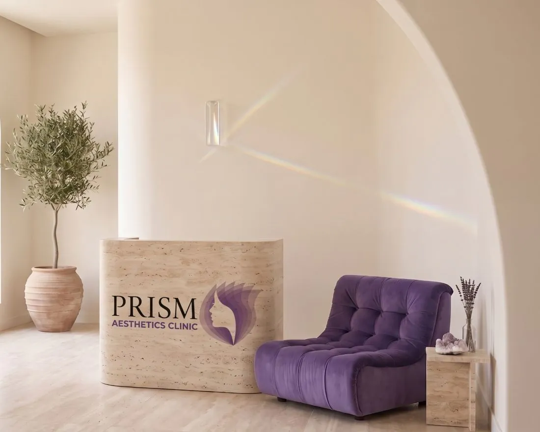 Reception area at Prism Aesthetics Clinic, Umm Suqeim, Dubai